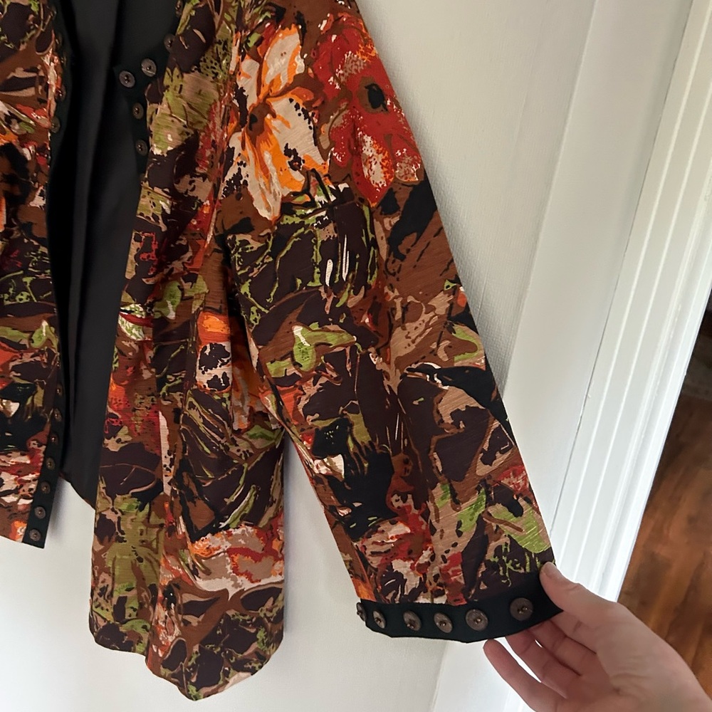 VINTAGE T RENZ Silk Embellished Earthy Shrug Boxy Layer Art To Wear Office Sz 1X - Picture 6 of 13